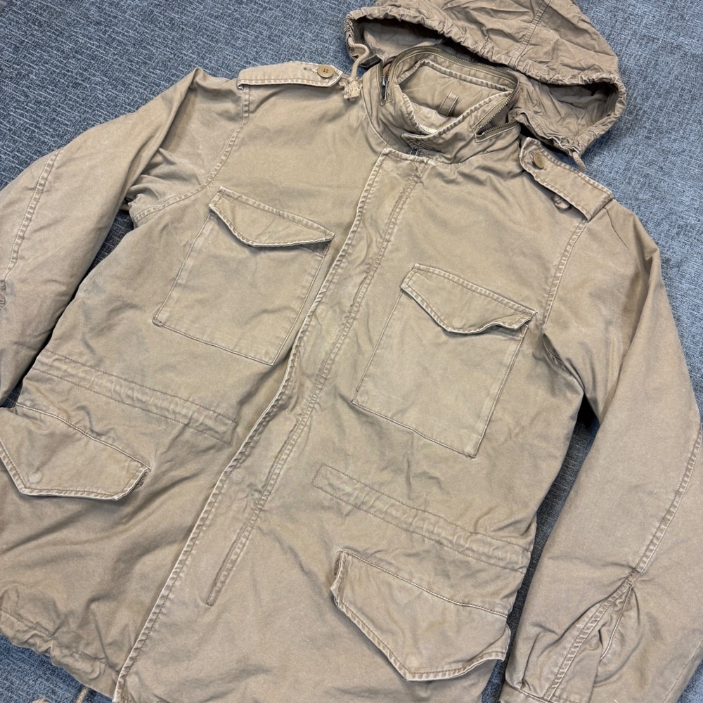 Vtg American Eagle Jacket Mens L Tan M65 Field Military Hooded Canvas Utility